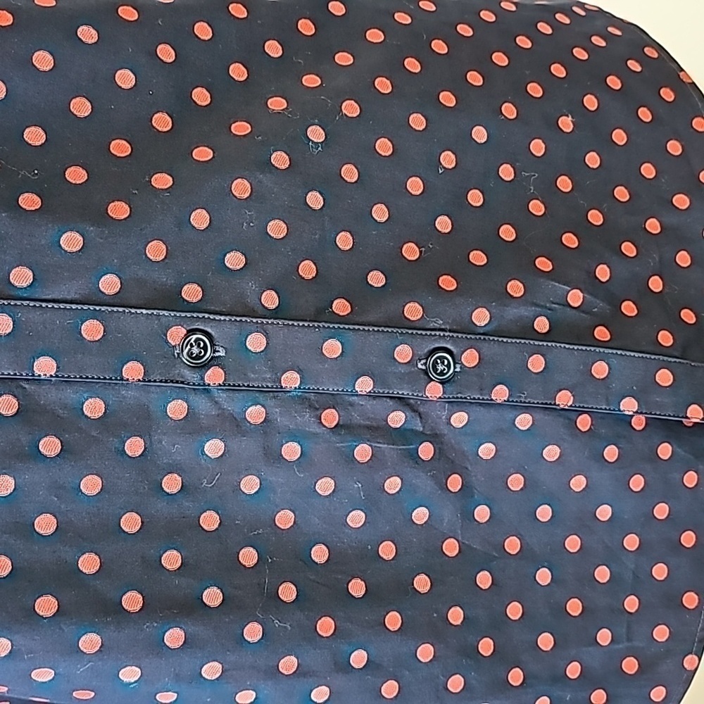 Peacebirt women's navy blue shirt red dots button down. Size large. Great fabric - Picture 3 of 10